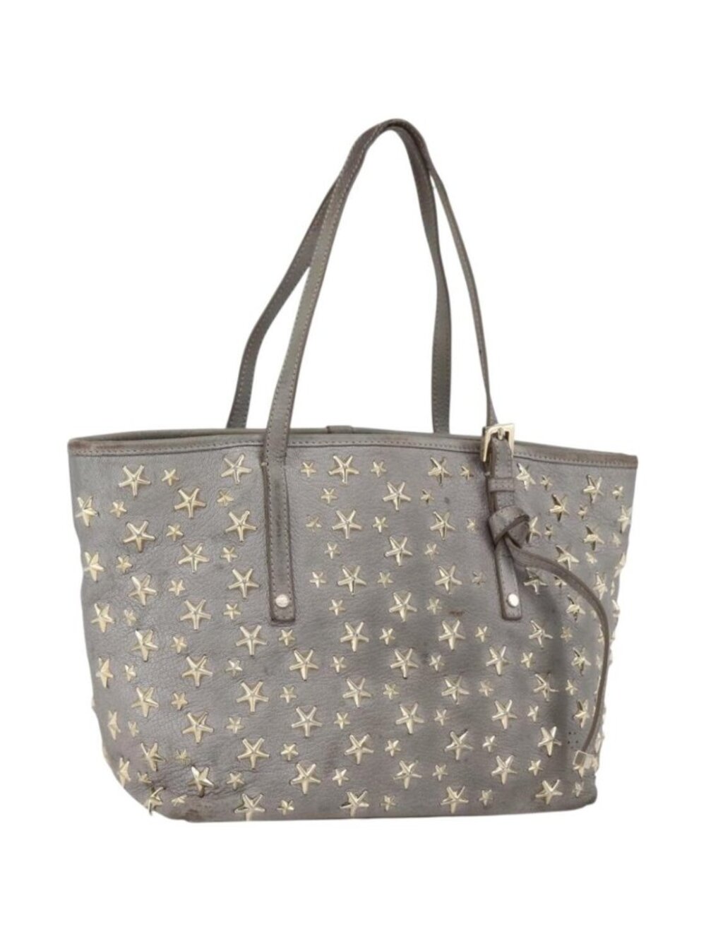 Jimmy Choo Studs Tote Bag Leather Gray Gold